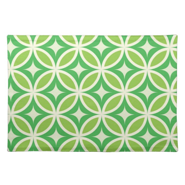 Mid Century Modern Green Starbursts on circles  Cloth Placemat (Front)