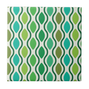 Mid Century Modern Green Teal Ogee pattern Ceramic Tile