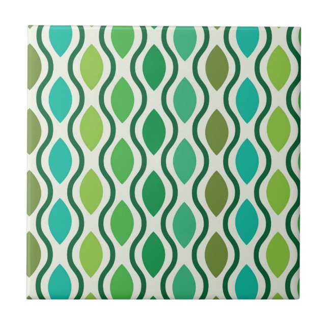 Mid Century Modern Green Teal Ogee pattern  Ceramic Tile (Front)