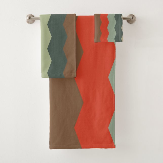 Mid-Century Modern Greens and orange      Bath Towel Set (Insitu)