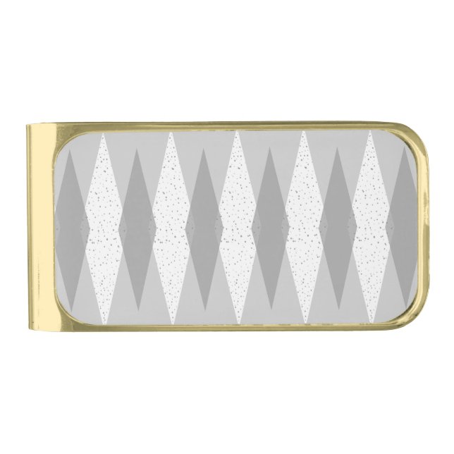 Mid Century Modern Grey Argyle Money Clip (Front)
