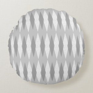 Mid Century Modern Grey Argyle Round Pillow