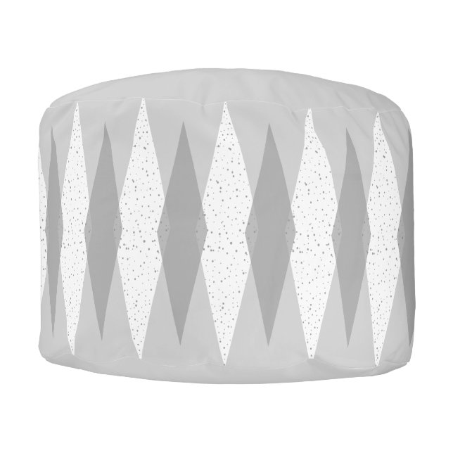 Mid Century Modern Grey Argyle Round Pouf (Front)