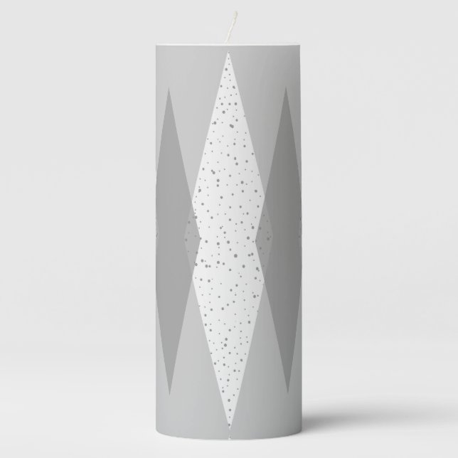 Mid Century Modern Grey Argyle Wrapped Candle (Front)
