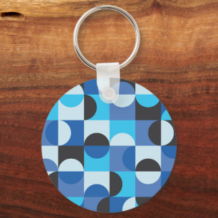 Mid Century Modern Half circles Blue Turqouise Keychain