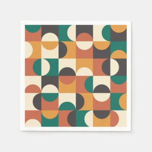 Mid Century Modern Half circles green and orange Napkins