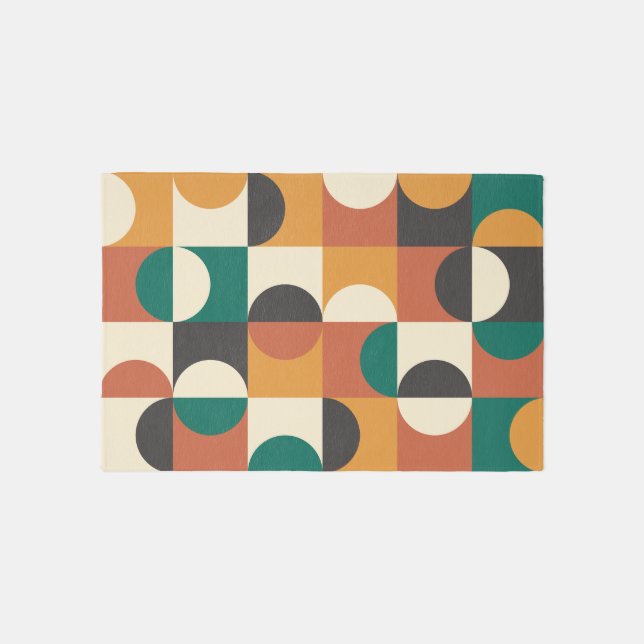 Mid Century Modern Half circles green and orange Rug (Front)