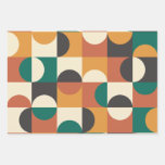 Mid Century Modern Half circles green and orange Wrapping Paper Sheets