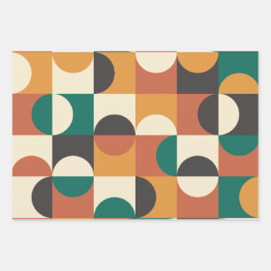 Mid Century Modern Half circles green and orange Wrapping Paper Sheets