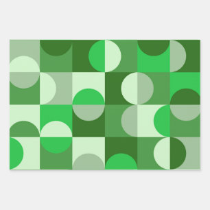 Mid Century Modern Half Circles Green Gray Wrapping Paper Sheets