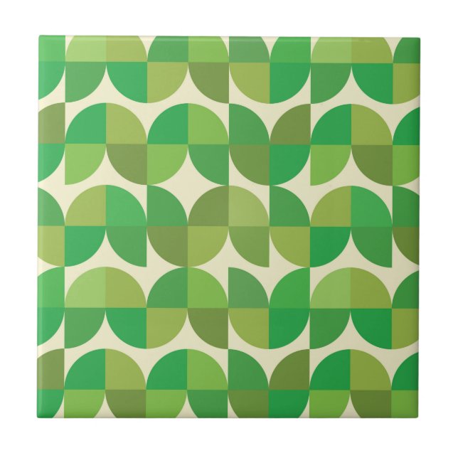 Mid Century Modern half circles pattern green  Ceramic Tile (Front)