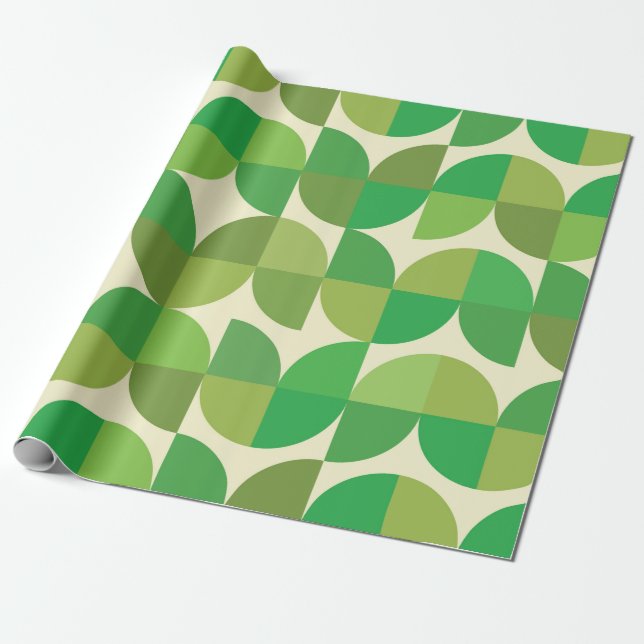Mid Century Modern half circles pattern green  Wrapping Paper (Unrolled)