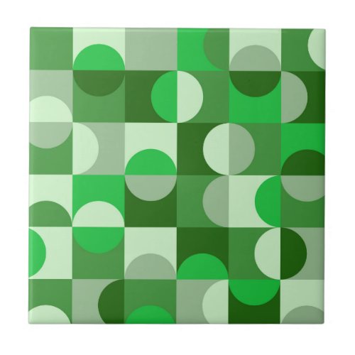 Mid Century Modern Half Circles Pattern Jade green Ceramic Tile