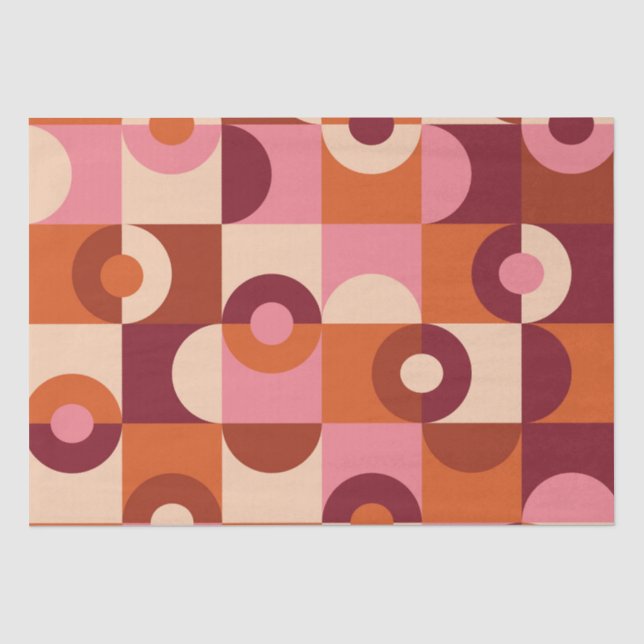 Mid Century Modern Half Circles Pink and orange Tissue Paper (Front)