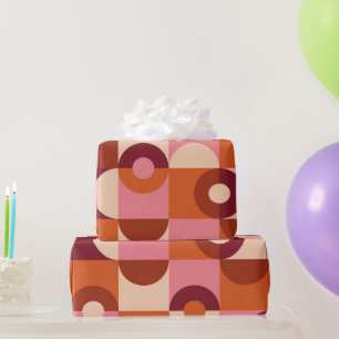 Mid Century Modern Half Circles Pink Brown Orange  Wrapping Paper