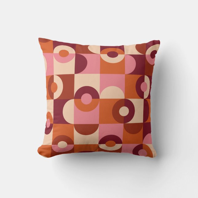 Mid Century Modern Half Circles Pink orange Throw Pillow (Front)