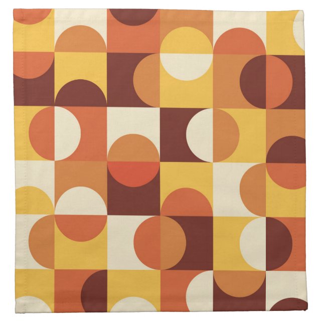 Mid Century Modern Half circles  yellow and orange Cloth Napkin (Front)