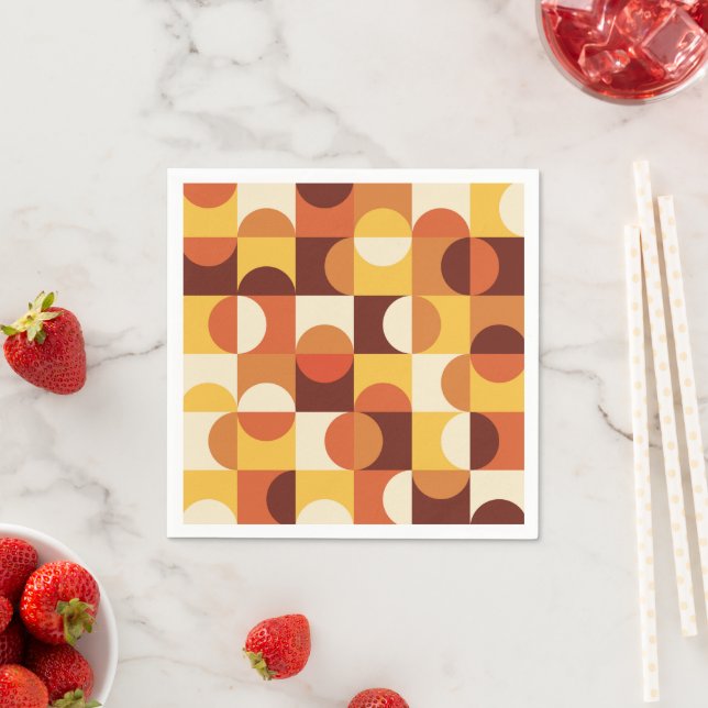 Mid Century Modern Half circles Yellow and Orange Napkins (Insitu)