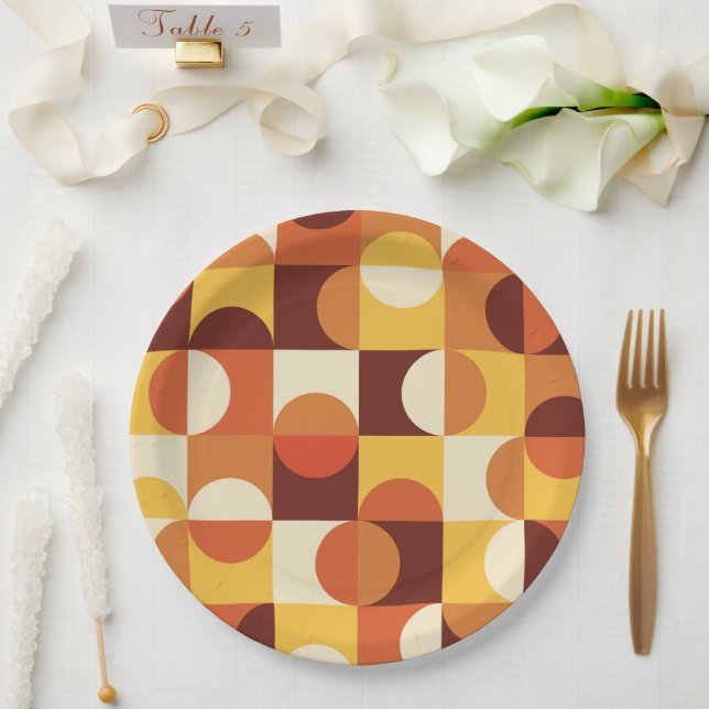 Mid Century Modern Half circles  yellow and orange Paper Plates (Wedding)