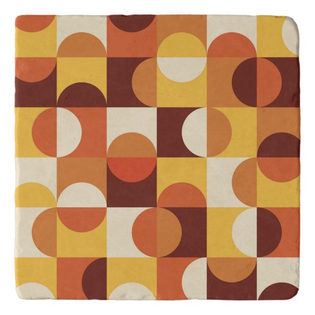 Mid Century Modern Half circles  yellow and orange Trivet (Front)
