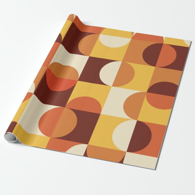 Mid Century Modern Half circles  yellow and orange Wrapping Paper (Unrolled)