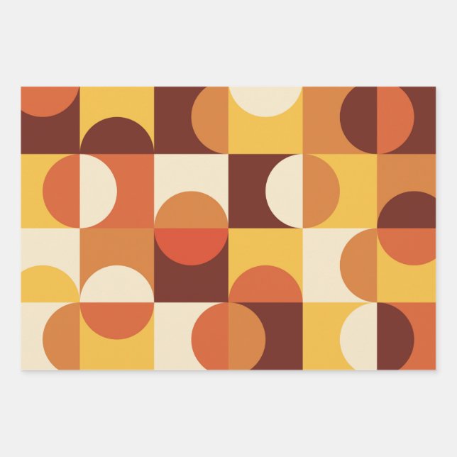 Mid Century Modern Half circles  yellow and orange Wrapping Paper Sheets (Front)
