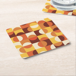Mid Century Modern Half circles  yellow Terracotta Square Paper Coaster