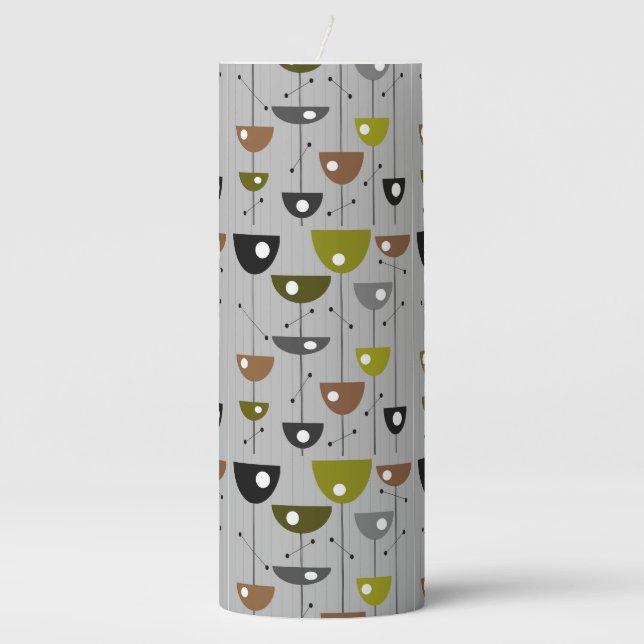 Mid-Century Modern Half Moon Flowers  Pillar Candle (Front)