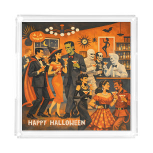 Mid Century Modern Halloween Martini Party Acrylic Tray