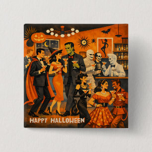 Mid Century Modern Halloween Martini Party Button
