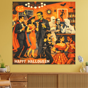 Mid Century Modern Halloween Martini Party Canvas Print