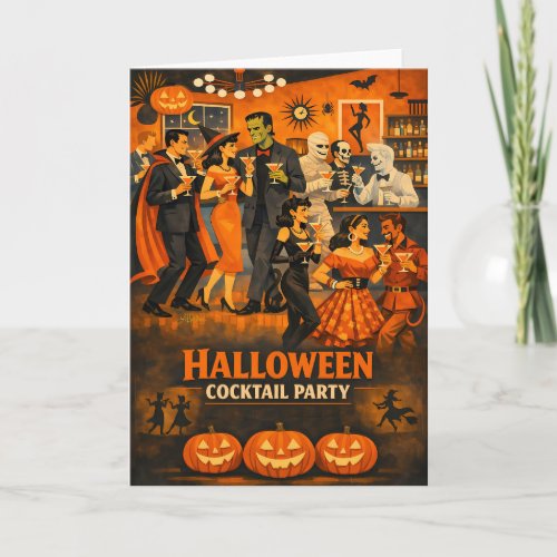 Mid Century Modern Halloween Martini Party Card