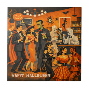 Mid Century Modern Halloween Martini Party Ceramic Tile