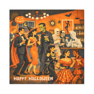 Mid Century Modern Halloween Martini Party Metal Print