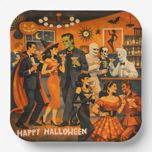 Mid Century Modern Halloween Martini Party Paper Plates