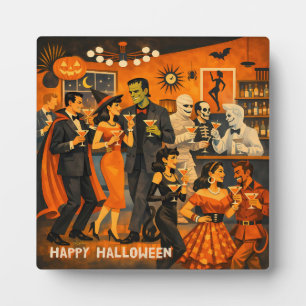 Mid Century Modern Halloween Martini Party Plaque