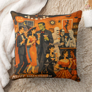 Mid Century Modern Halloween Martini Party Throw Pillow