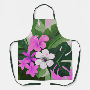 Mid-Century Modern Hawaiian Hibiscus and Plumeria Apron