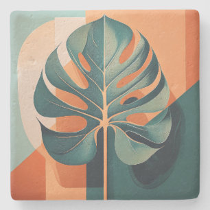 Mid-Century Modern Hawaiian Hibiscus and Plumeria Stone Coaster