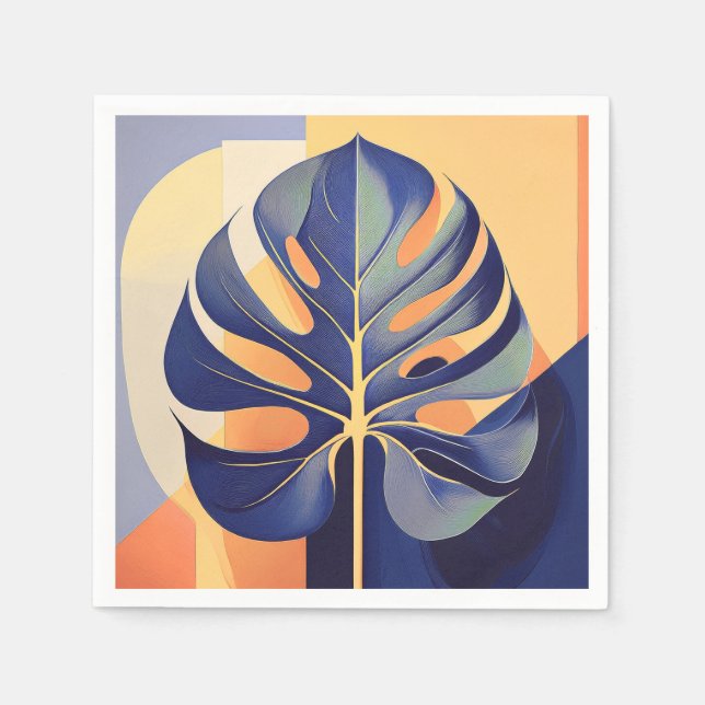 Mid-Century Modern Hawaiian Monstera Leaf Napkins (Front)