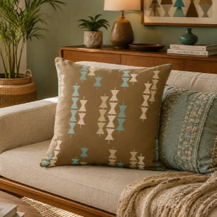 Mid Century Modern Hawaiian Pewa Geometric Throw Pillow