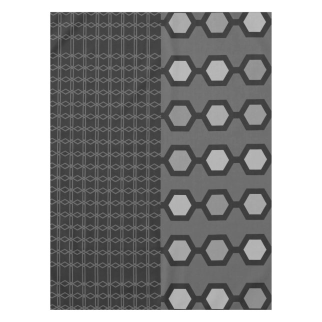 Mid Century Modern Hexagons Black Gray Tablecloth (Front)