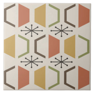 Mid Century Modern Hexagons Multicolored Ceramic Tile