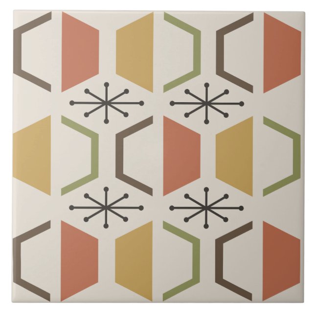 Mid Century Modern Hexagons Multicolored Ceramic Tile (Front)