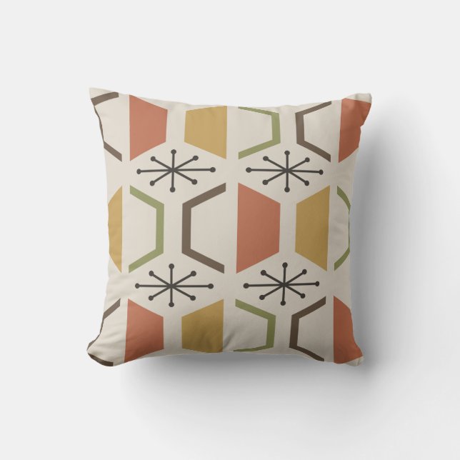 Mid Century Modern Hexagons Multicolored Throw Pillow (Front)