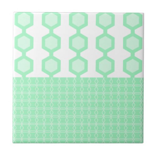 Mid Century Modern Hexagons Pastel Green Ceramic Tile