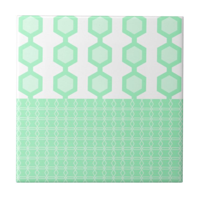 Mid Century Modern Hexagons Pastel Green Ceramic Tile (Front)