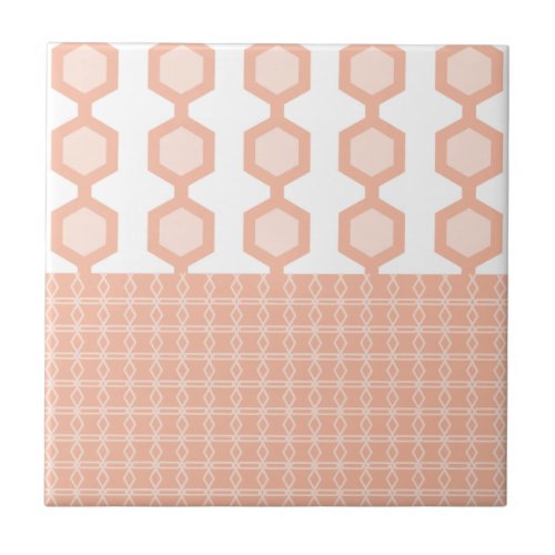Mid Century Modern Hexagons Pastel Peach Ceramic Tile