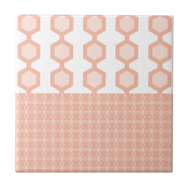 Mid Century Modern Hexagons Pastel Peach Ceramic Tile (Front)