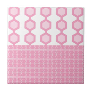 Mid Century Modern Hexagons Pastel Pink Ceramic Tile